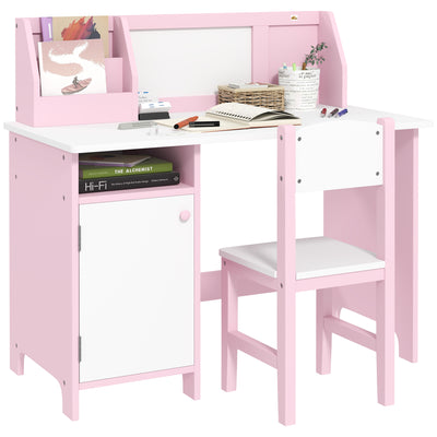 HOMCOM Kids Desk And Chair Set 2 PCs Childrens Table And Chair Set Multi Use Toddler Furniture with Whiteboard, Storage - Pink 