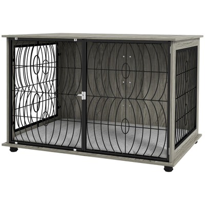 PawHut Dog Crate Furniture End Table w/ Plush Washable Cushion, Lockable Door, for Extra Large Dogs 