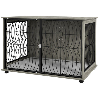 PawHut Dog Crate Furniture End Table w/ Plush Washable Cushion, Lockable Door, for Extra Large Dogs 