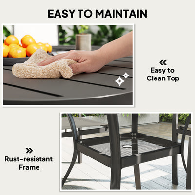 Outsunny 5 Piece Garden Furniture Set, Garden Dining Set with Round Table and 4 Stackable Chairs, Steel Frame, for Outdoor, Patio, Terraces, Dark Grey 