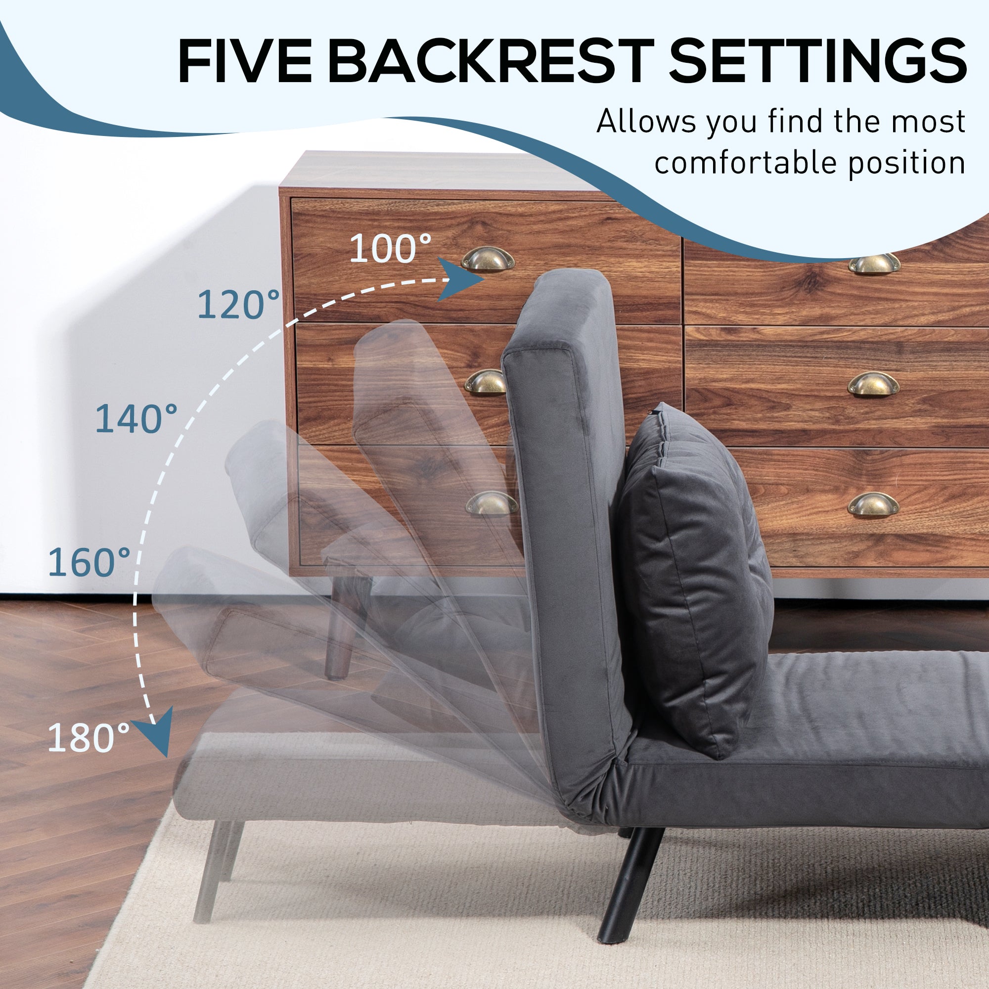 HOMCOM 4-in-1 Velvet-Feel Single Chair Bed, with Pillow - Charcoal Grey 