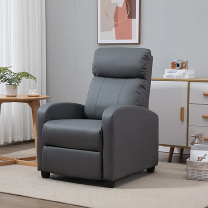 HOMCOM Recliner Armchair, Massage Faux Leather Push Back Reclining Chair with Adjustable Leg Rest, Side Pocket, for Home Living Room Theatre, Grey 
