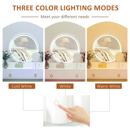 HOMCOM Dressing Table Set with Mirror, Built-in 3 Color LED Light, Vanity Makeup Table with 4 Drawers and Cushioned Stool for Bedroom, White 