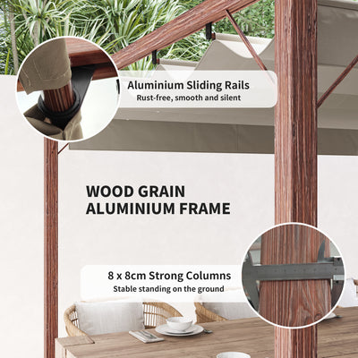 Outsunny 3 x 3 m Retractable Roof Pergola - Natural Wood Finish 
