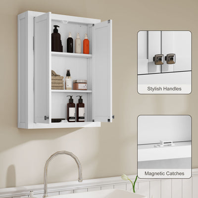 HOMCOM Bathroom Wall Cabinet with Adjustable Shelves - White 