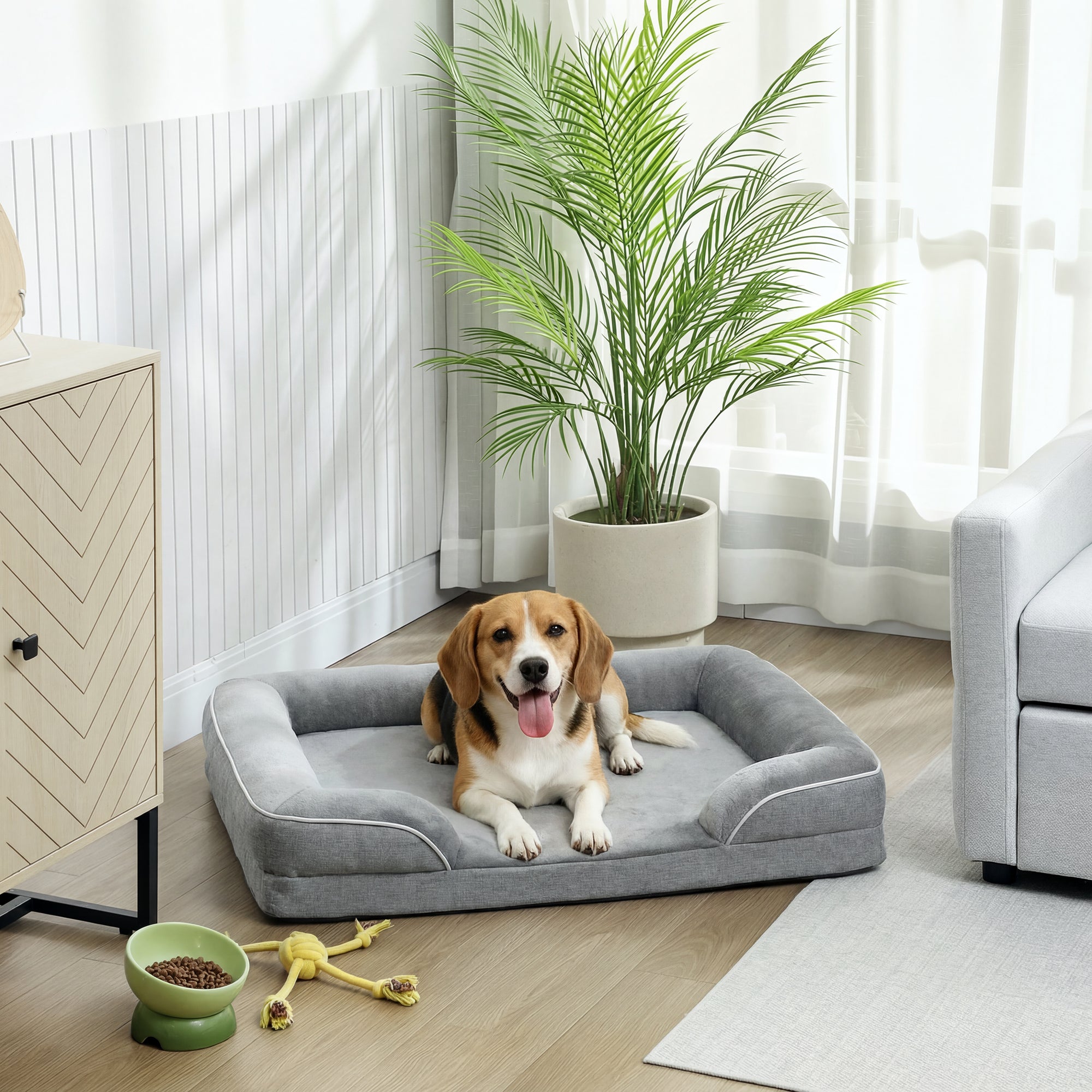 PawHut Dog Sofa Bed, Washable Pet Bed with Removable Cover and Non-Slip Bottom for Cats, Small and Medium Dogs, Grey 