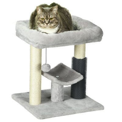 PawHut 48cm Cat Tree with Scratching Posts, Bed, Perch, Self Groomer, Toy - Grey 