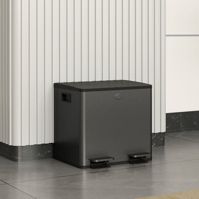 HOMCOM 30L Dual Compartment Stainless Steel Bin, with Deodoriser Holders - Black 