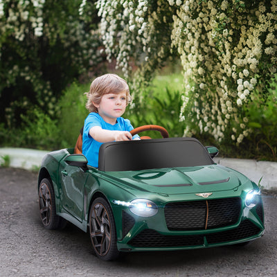 HOMCOM Bentley Bacalar Licensed 12V Kids Electric Car, with Remote Control, Horn, Lights, Music, Suspension Wheels, Green 