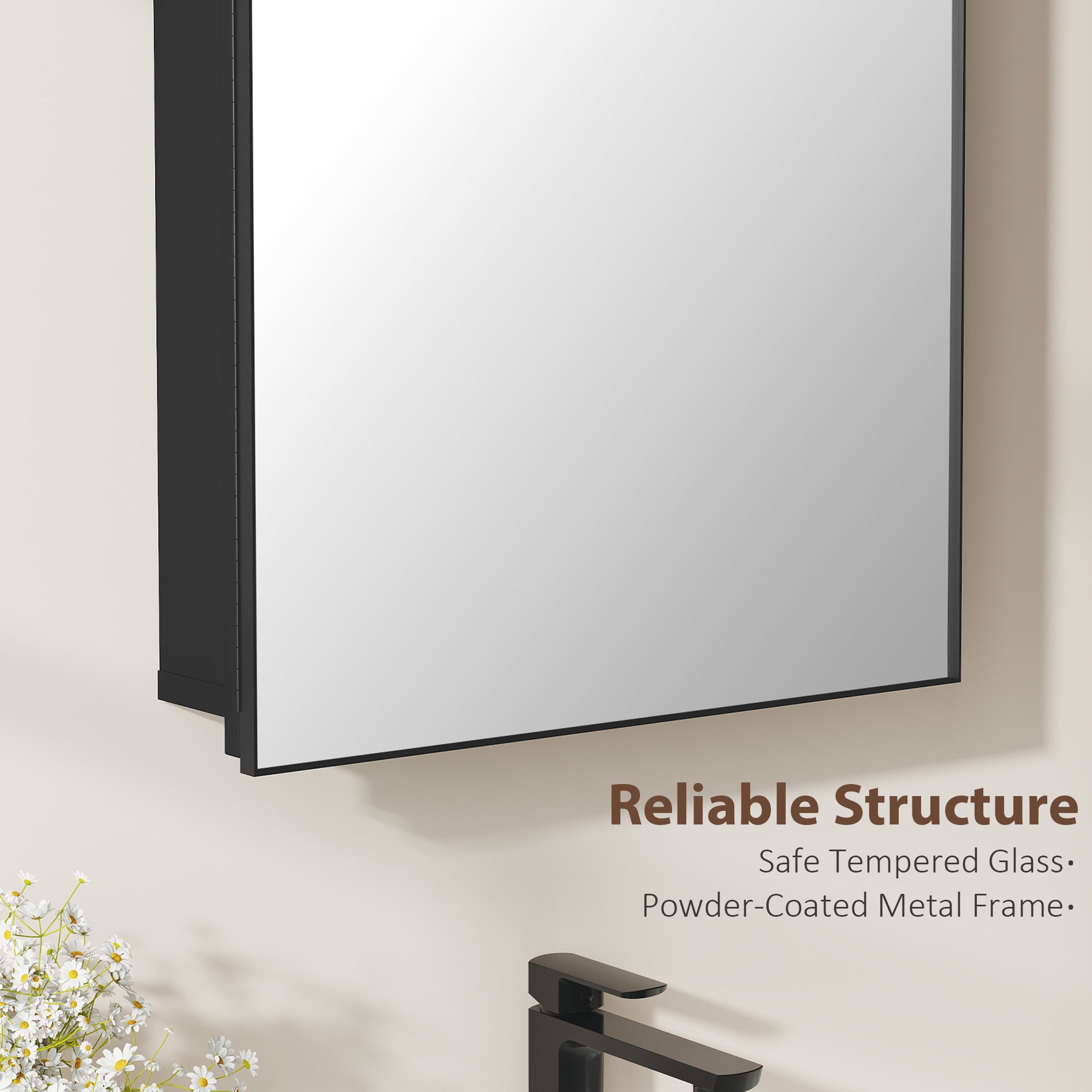HOMCOM Bathroom Mirror Cabinet with Mirror, Arched Wall Mounted Bathroom Cabinet with Storage Shelves, Black 