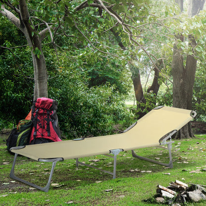 Outsunny Reclining Sun Lounger Chair Folding Camping Bed with 4-Position Adjustable Backrest, for Travel Indoor Outdoor Office Fishing, Beige 