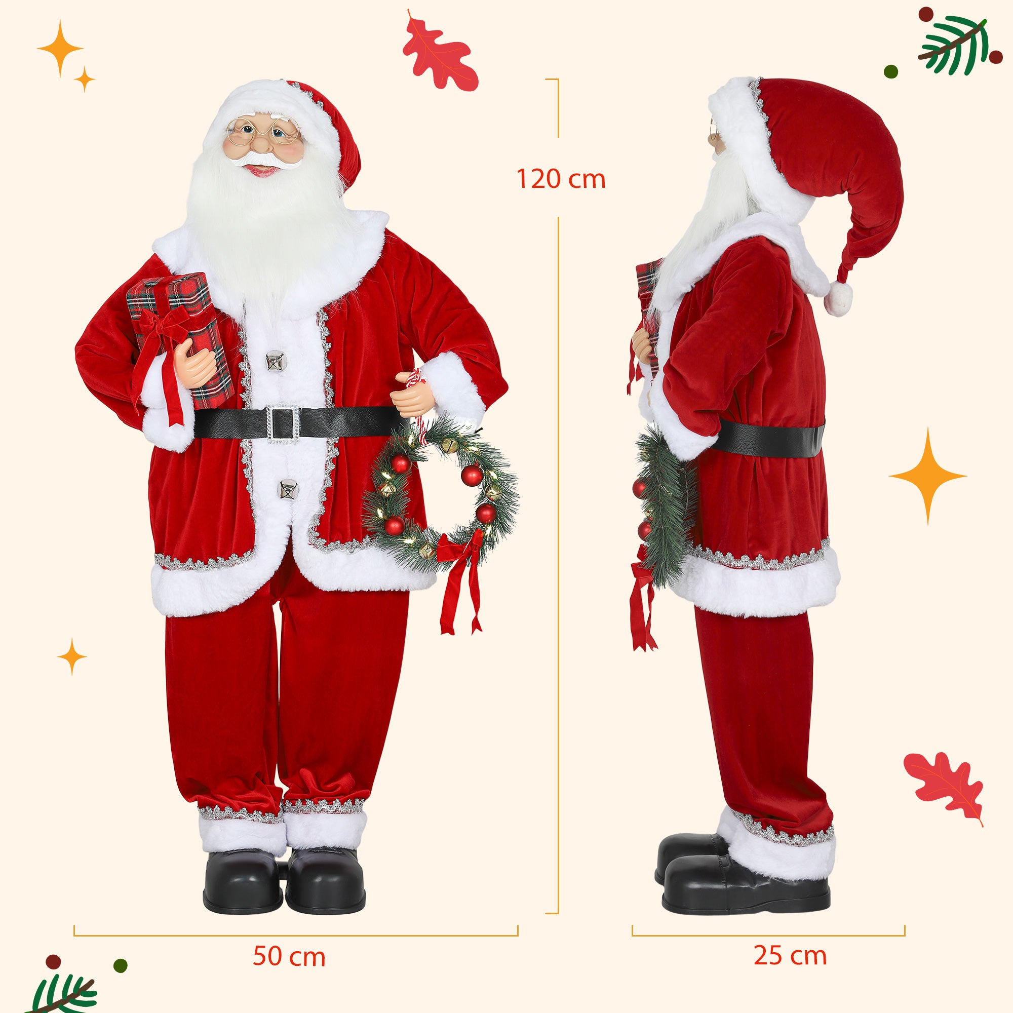 HOMCOM Singing and Dancing Santa Claus with Gift and Wreath