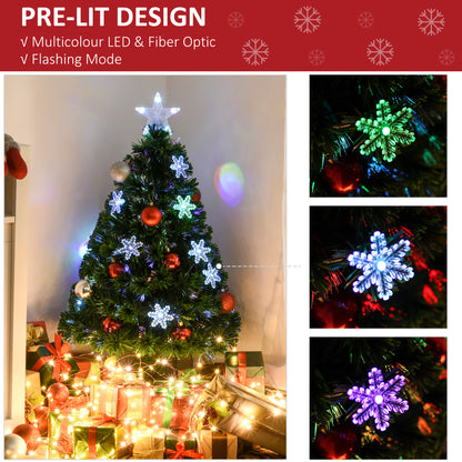 HOMCOM 3FT Green Fibre Optic Artificial Christmas Tree Xmas Colourful LED Scattered Tree with Snowflakes Ornaments Fireproofing 