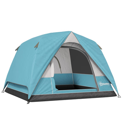 Outsunny 3-4 Person Camping Tent, Easy Set Up Waterproof Dome Tent with Sewn-in Groundsheet, Mesh Windows, Pocket and Hook for Camping, Hiking, Backpacking, Navy Blue and Light Blue 