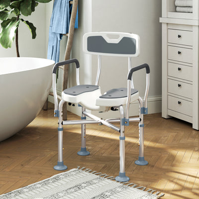 HOMCOM Shower Chair with Upgraded U-shaped Seat and Reinforced Crossbars, Height Adjustable Padded Bath Chair with Non-slip Feet for Elderly Seniors Disabled Handicap, Tool-Free Assembly, Grey 