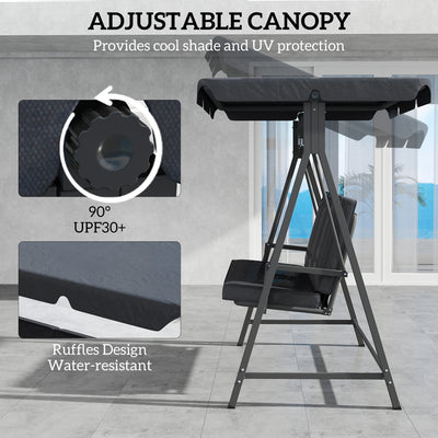 Outsunny Three-Seater Garden Swing Bench, with Adjustable Canopy - Dark Grey 