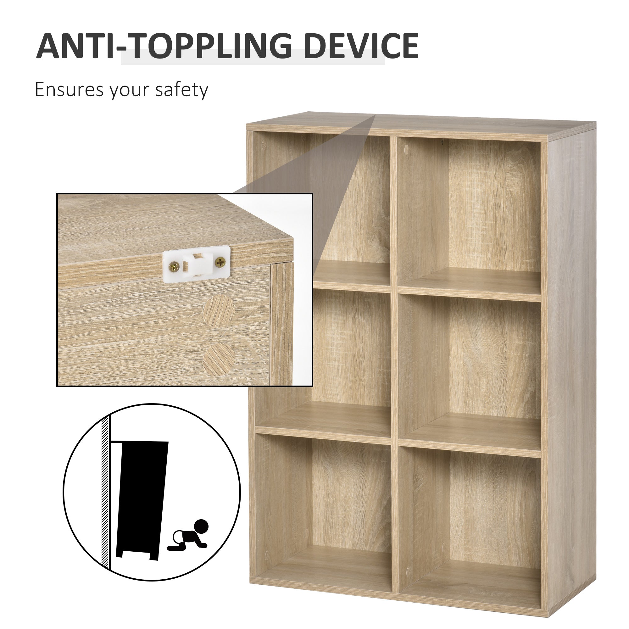 HOMCOM Six-Cube Bookcase - Oak Wood Effect 
