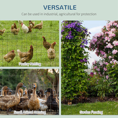 PawHut 0.6M x 10M Chicken Wire Mesh Roll Rabbit Poultry Animal Fence PVC Coated Steel Metal Garden Netting Fencing 