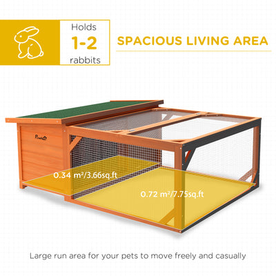 PawHut Rabbit Hutch Outdoor Guinea Pig Hutch with Run Small Animal Off-ground Duck House Hideaway Backyard with Openable Roof 125.5 x 100 x 49cm Orange 