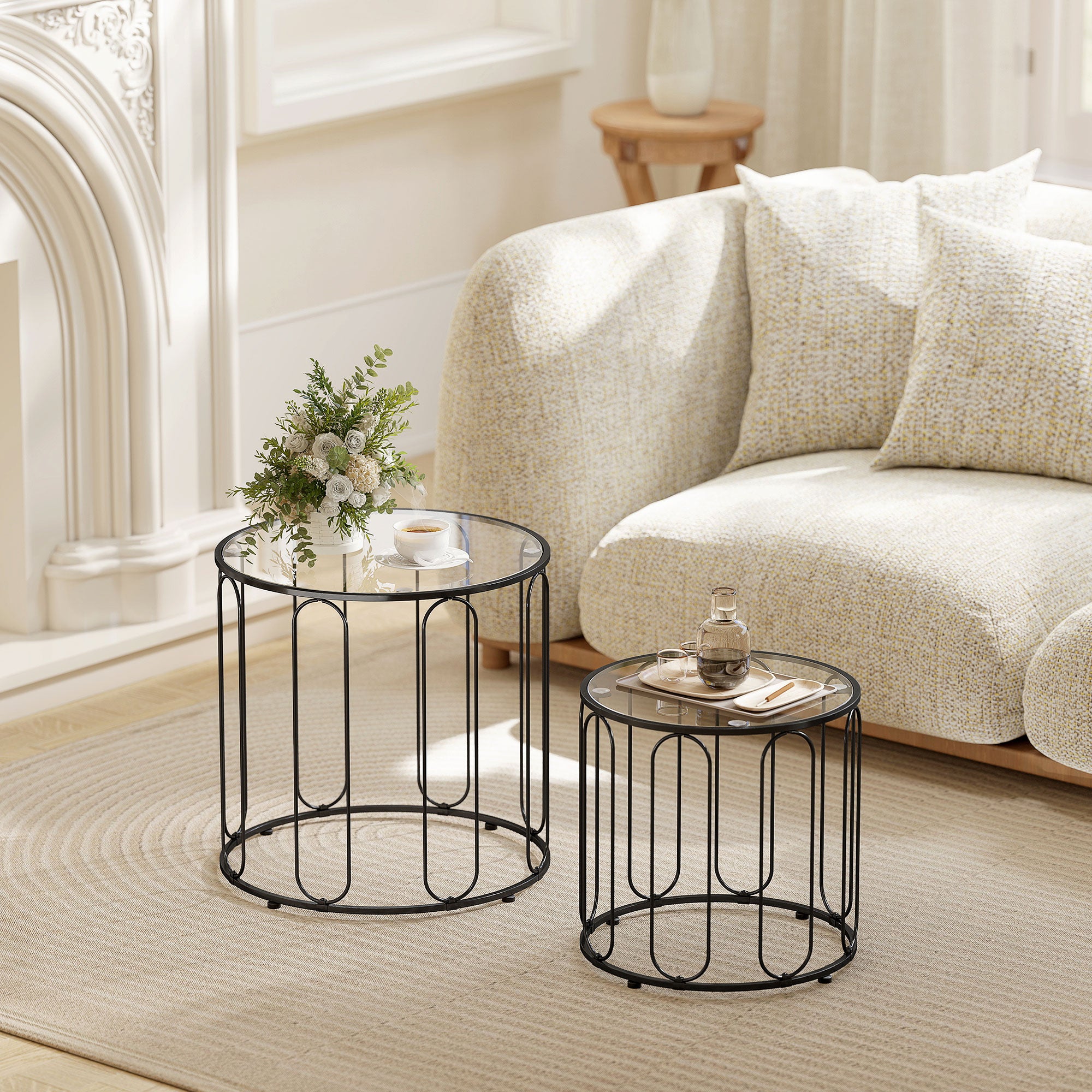 HOMCOM Elliptical Cut-Out Nesting Tables - Black 