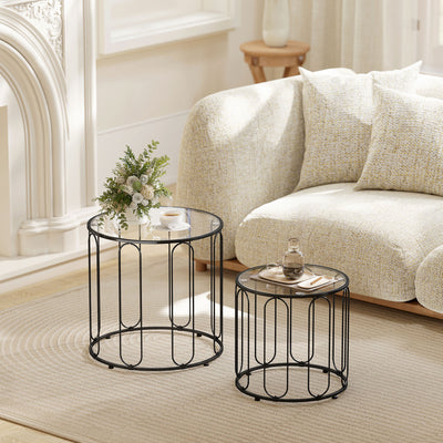 HOMCOM Elliptical Cut-Out Nesting Tables - Black 