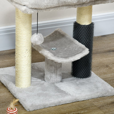 PawHut 48cm Cat Tree with Scratching Posts, Bed, Perch, Self Groomer, Toy - Grey 