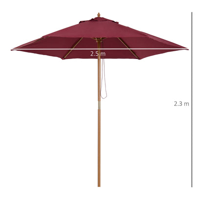 Outsunny 2.5m Wood Garden Parasol Sun Shade Patio Outdoor Wooden Umbrella Canopy Wine Red 