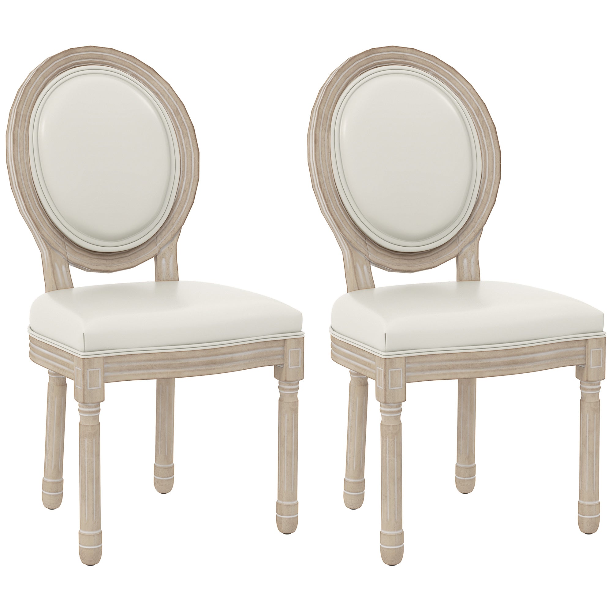 HOMCOM Set of Two French Style Wooden Dining Chairs - Cream White