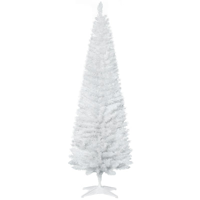 HOMCOM 6ft Unlit Artificial Christmas Tree, Pencil Slim Xmas Tree with Solid Stand and Realistic Branches, White 