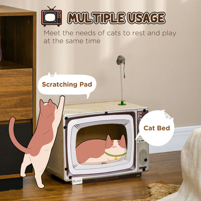 PawHut TV-Shaped Scratching Board with Scratcher, Catnip, Toy Rat, Cat Scratcher for Indoor Cats, 43 x 23 x 32.5cm 