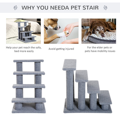 PawHut Dog Steps for Bed 4 Step Pet Stairs for Sofa Dog Cat Climb Ladder 63x43x60 cm Grey 