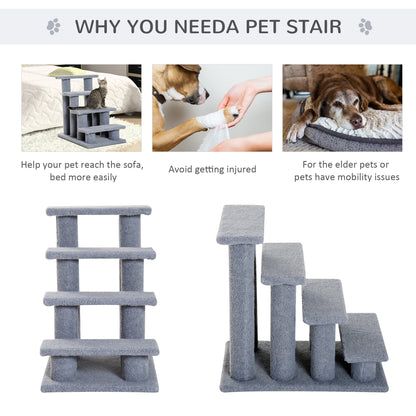 PawHut Dog Steps for Bed 4 Step Pet Stairs for Sofa Dog Cat Climb Ladder 63x43x60 cm Grey 