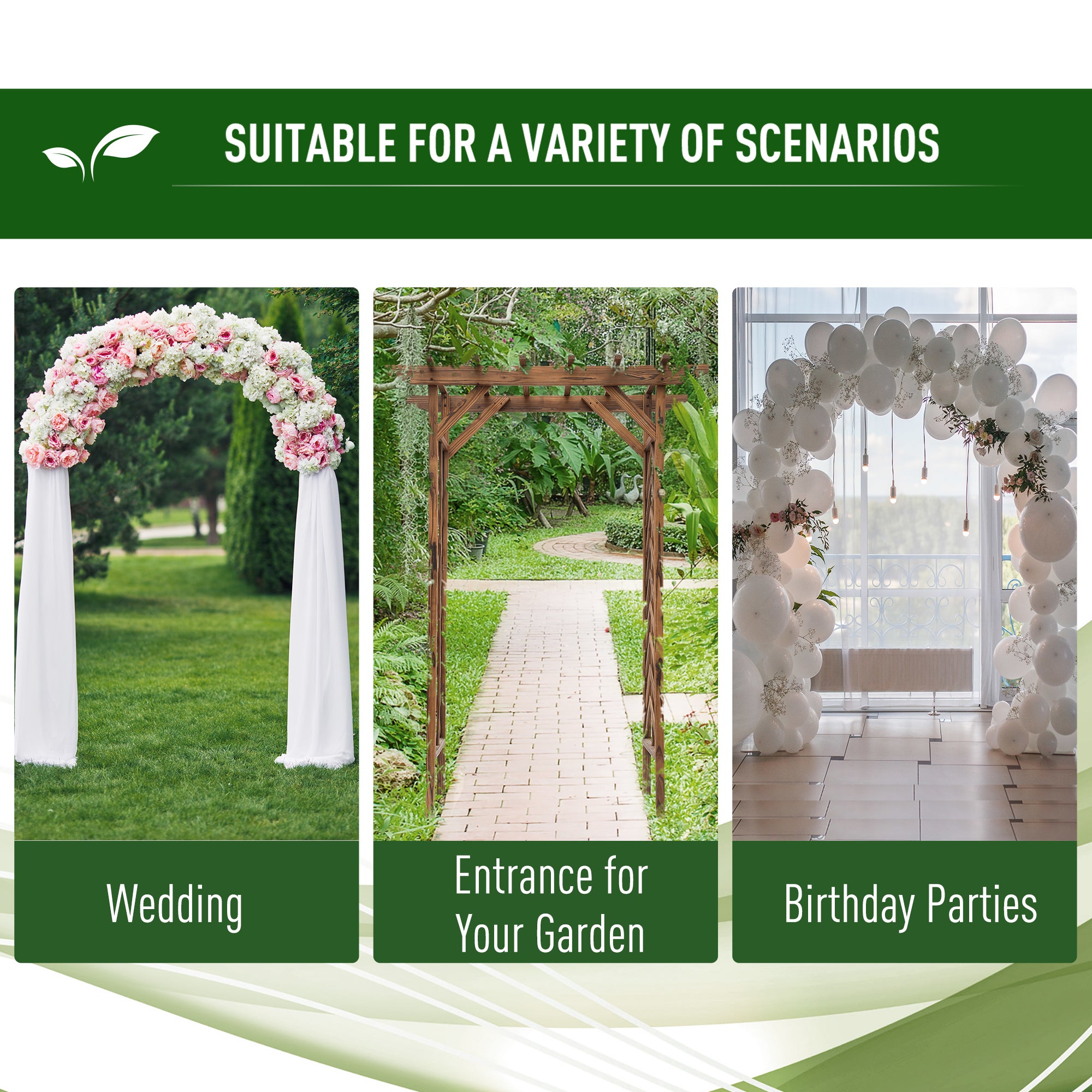 Outsunny Wooden Garden Arbor, Arch Trellis with Classic Countryside Style, Pergola Style Roof for Climbing Vines 