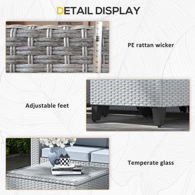 Outsunny 5-Piece Rattan Patio Furniture Set with Corner Sofa, Footstools, Coffee Table, for Poolside, Grey 