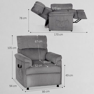 HOMCOM Corduroy Electric Massage Recliner - Grey 