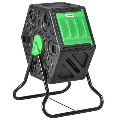 Outsunny 65L Garden Compost Bin, Single Chamber Rotating Composter, Compost Maker with 48 Ventilation Openings and Steel Legs 