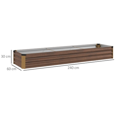 Outsunny 60 x 240cm Galvanised Steel Planter, with Open Bottom, Brown 