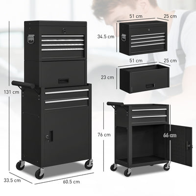 HOMCOM Three-Part Steel Locking Tool Chest - Black 