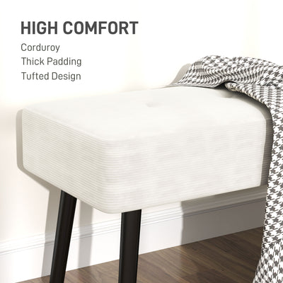 HOMCOM End of Bed Bench, Corduroy Bedroom Bench with Thick Padding and Steel Legs, Tufted Window Seat for Entryway, Living Room, Cream White 