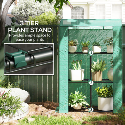 Outsunny 40 x 100cm Three Shelf Steel Frame Greenhouse - Green 