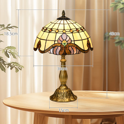 HOMCOM Stained Glass Table Lamp, Handmade Antique Bedside Lamp, Decorative Night Light for Bedroom, Living room, Home, Nightstand 