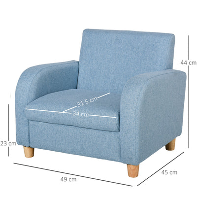 HOMCOM Children's Armchairs Toddler Chair Wood Frame Anti-Slip Legs High Back Bedroom Playroom Furniture Blue 