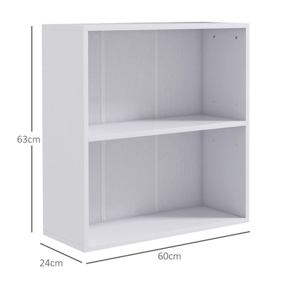 HOMCOM 2 Tier Bookshelf, Low Bookcase with Adjustable Shelf, 2 Compartments for Home Office, Living Room, Study, White 