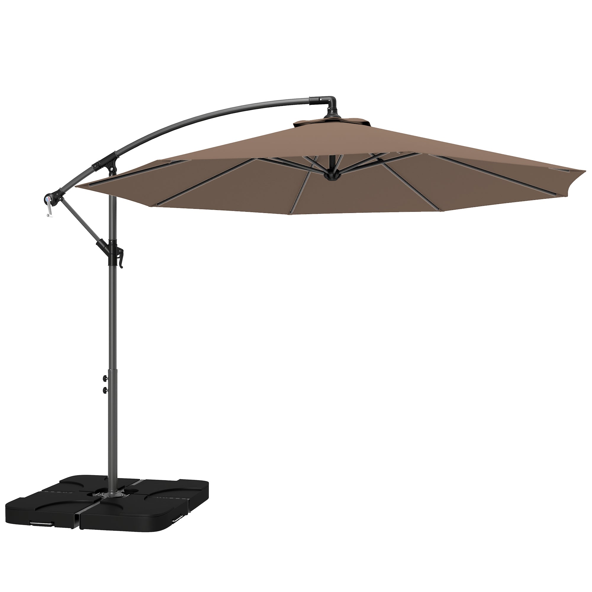 Outsunny 3m Overhanging Parasol, with Base, Weights and Cover - Coffee 