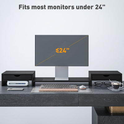 HOMCOM Dual Monitor Stand Riser with 2 Drawers, Adjustable Length and Angle, 116cm Monitor Riser for Laptop, Computer, PC, Small Printer, Black 