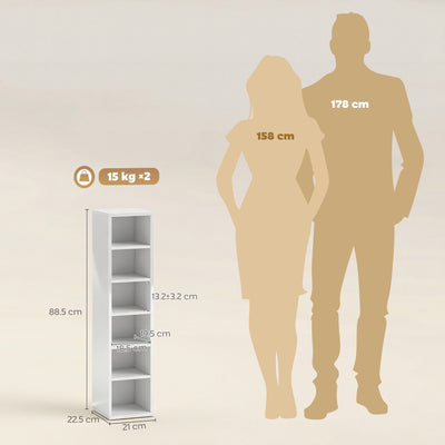 HOMCOM Set of 2 CD Media Display Shelf Unit Tower Rack with Adjustable Shelves, High Gloss White 