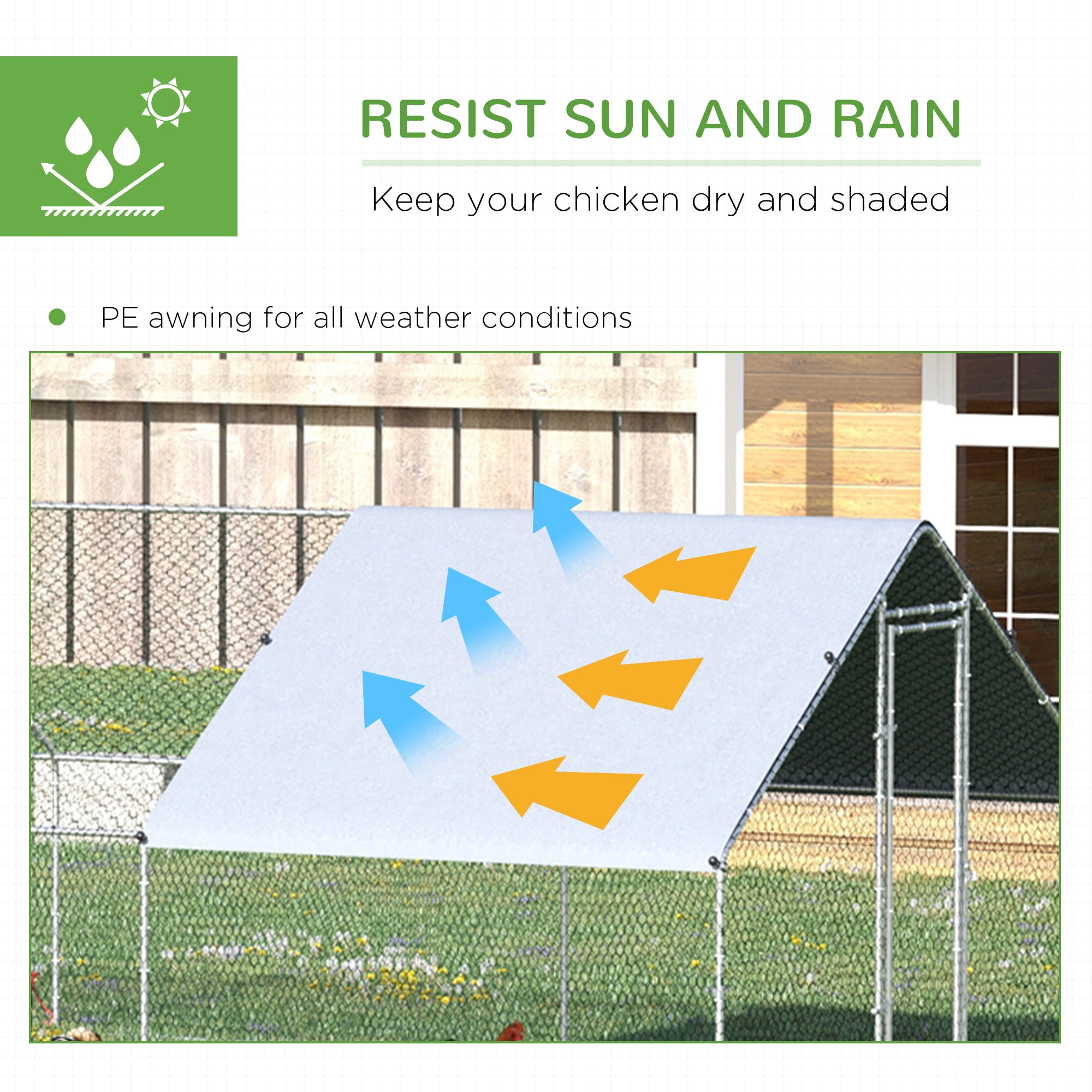 PawHut Chicken Run Galvanised Walk-in Chicken Coop Hen Poultry House Cage Rabbit Hutch with Water-Resist Cover, 3 x 8 x 2m 