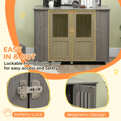 PawHut Dog Crate Table for Medium and Large Dogs with Magnetic Door for Indoor Use, 114 x 60 x 82 cm, Grey 
