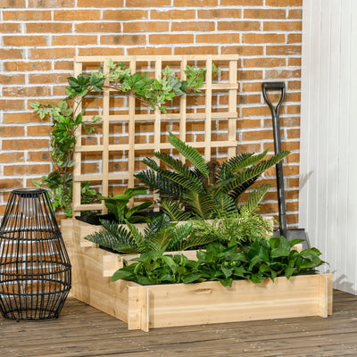 Outsunny 3 Tier Garden Planters with Trellis for Vine Climbing, Wooden Raised Beds, 95x95x110cm, Natural Tone 
