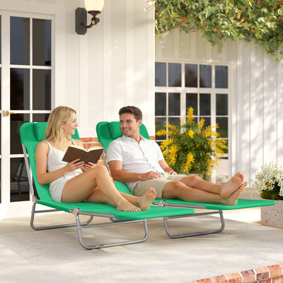 Outsunny Set of Two Steel Frame Sun Loungers, with Reclining Backs - Dark Green 